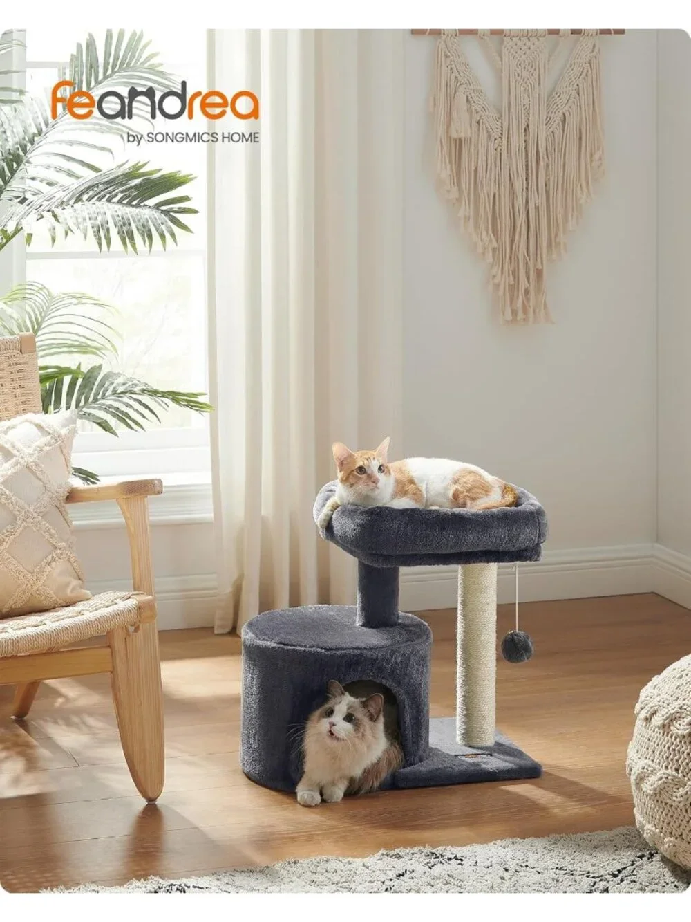 New Cat Tree Tower, Smoky Gray Condo with Sisal Scratching Post for Kittens